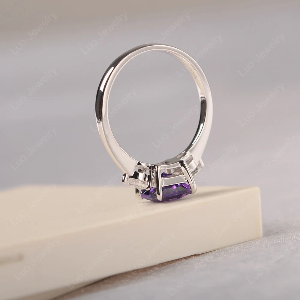 Princess Cut Amethyst Ring with Pear Side Stone - Image 4