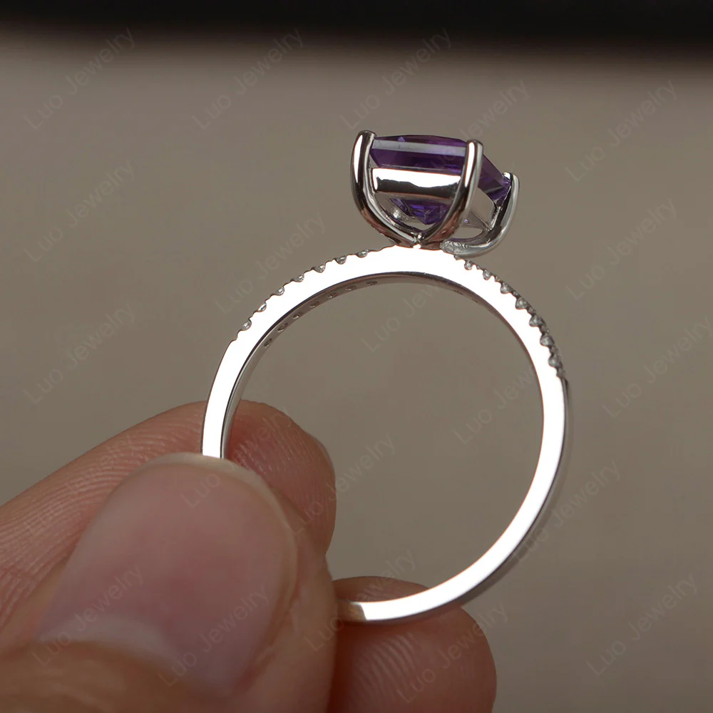 Princess Cut Amethyst Ring with Thin Band - Image 3