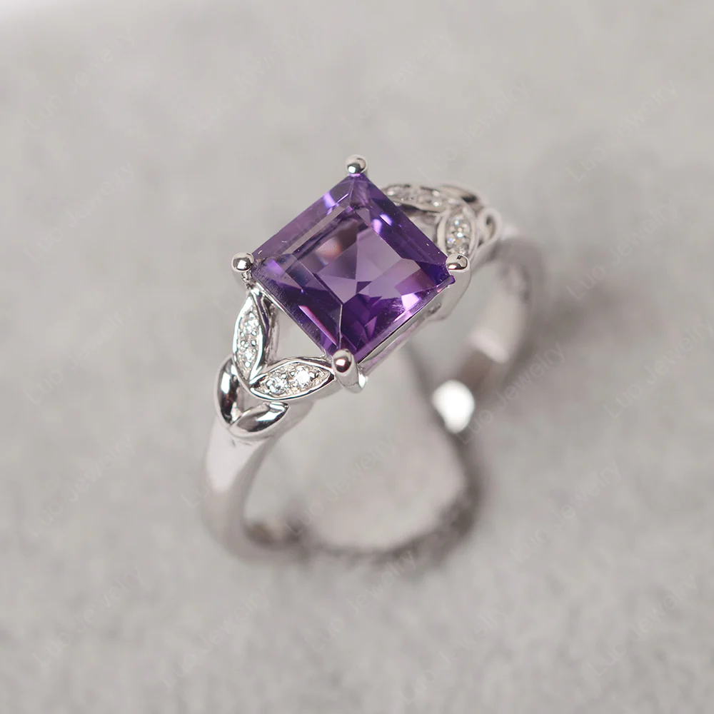 Square Cut Amethyst Leaf Ring - Image 2