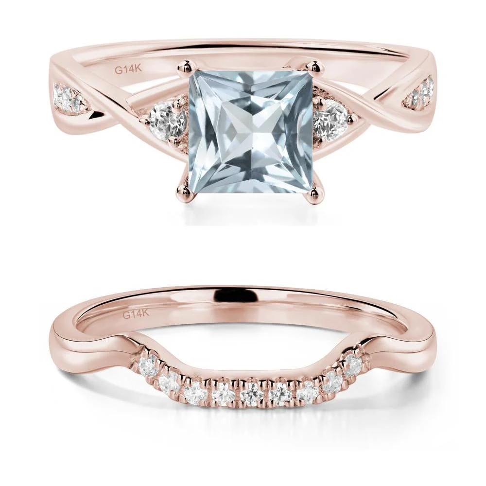 Princess Cut Aquamarine Twist Ring - Image 11