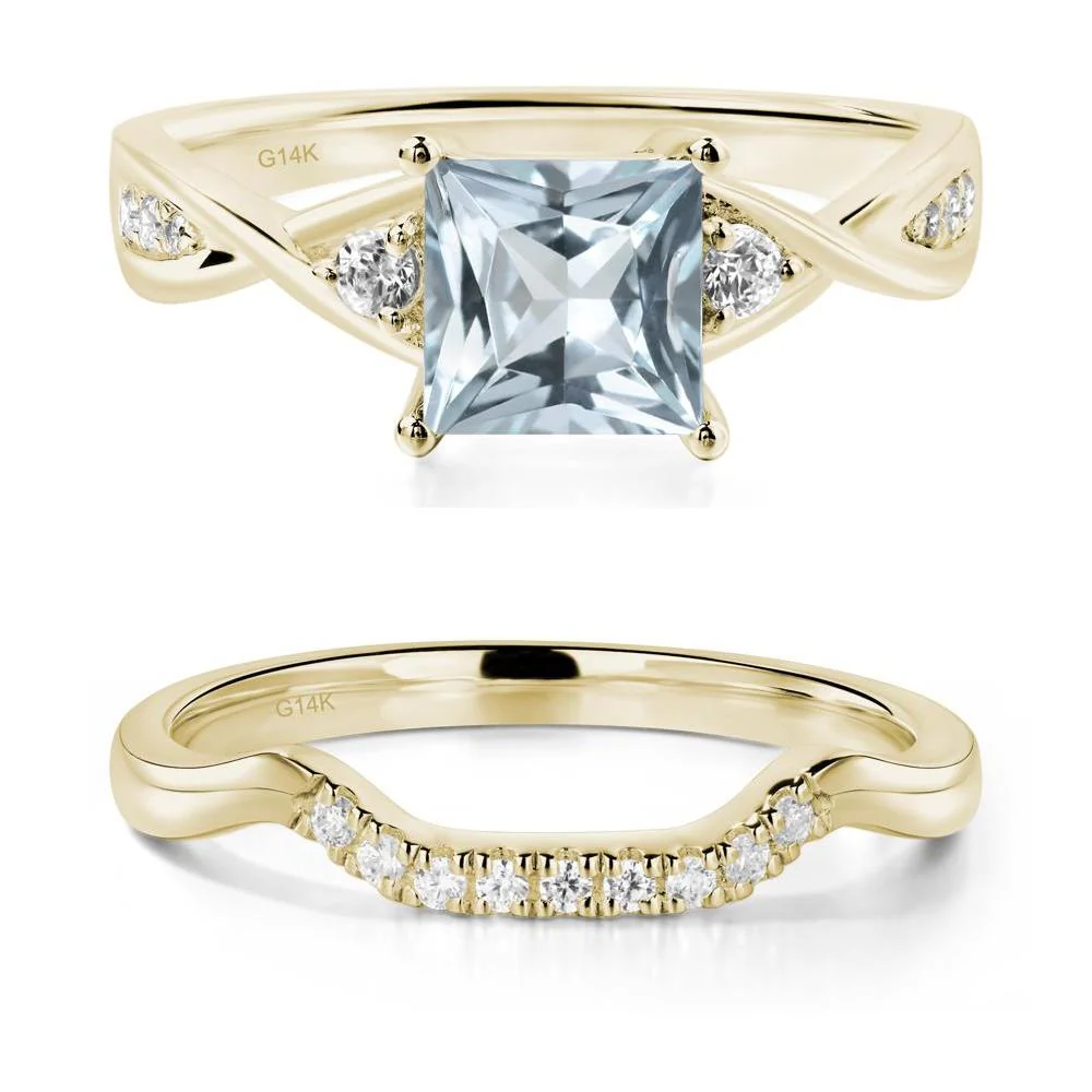 Princess Cut Aquamarine Twist Ring - Image 15