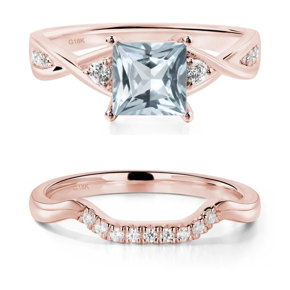 Princess Cut Aquamarine Twist Ring - Image 17