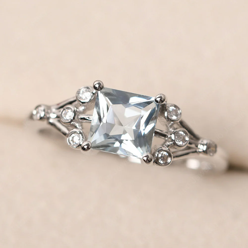 Princess Cut Aquamarine Constellation Ring