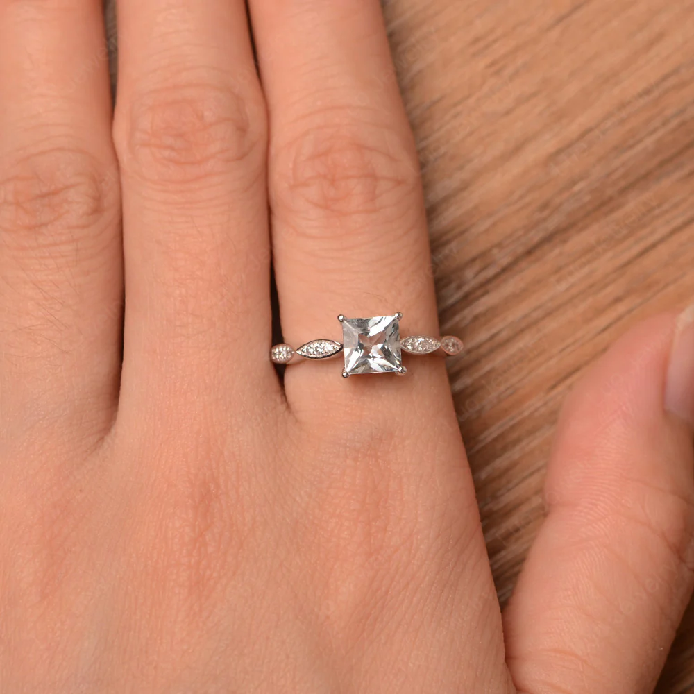 Princess Cut Aquamarine Ring - Image 4