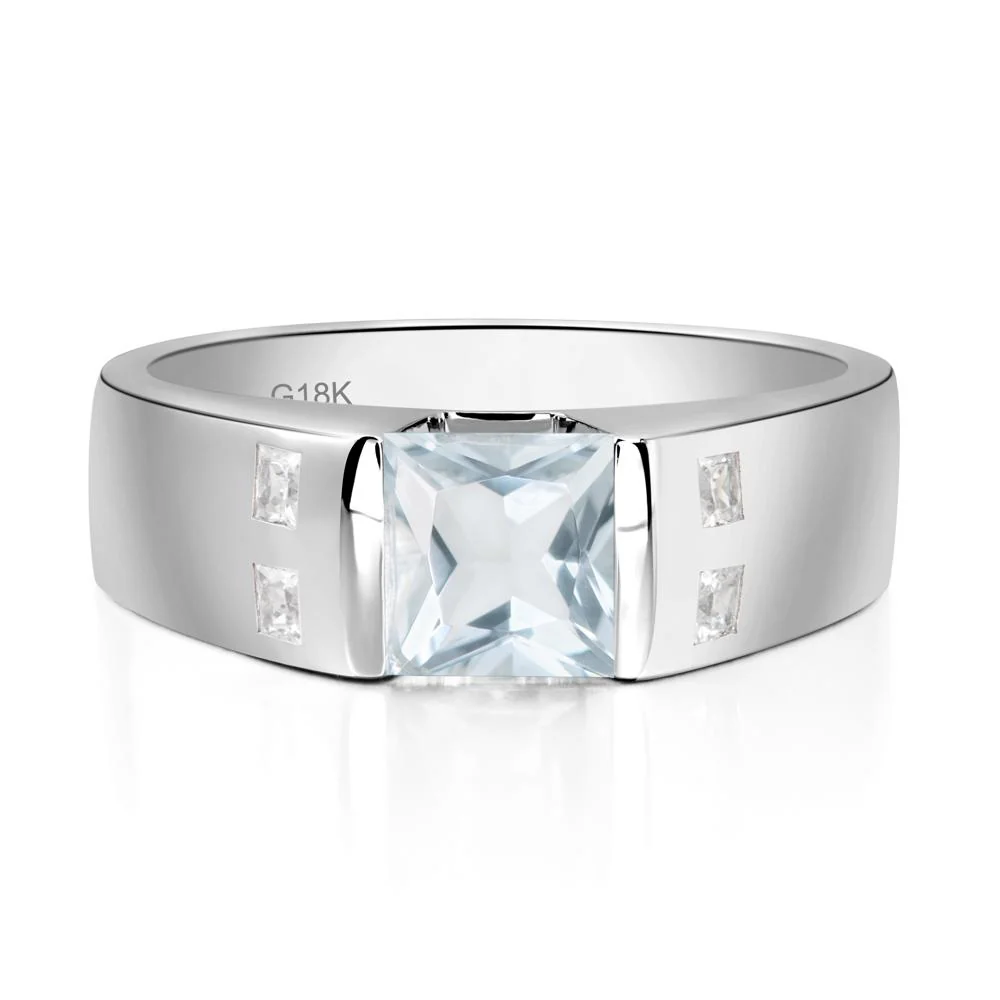 Men's Princess Cut Aquamarine Ring - Image 7