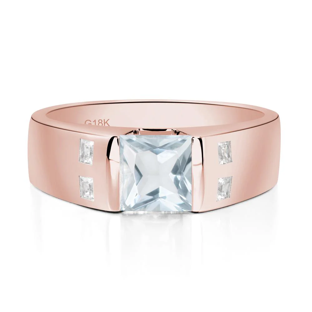 Men's Princess Cut Aquamarine Ring - Image 9