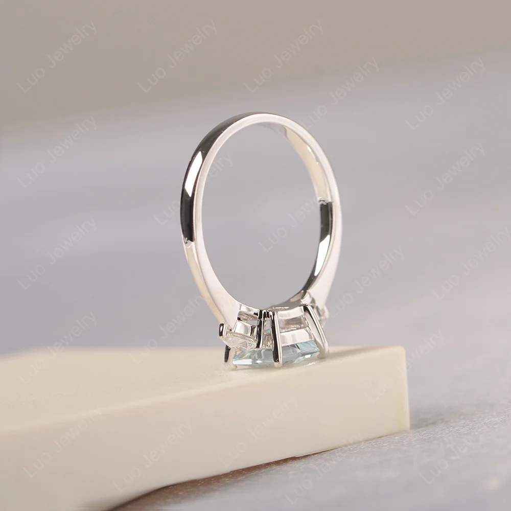 Princess Cut Aquamarine Ring with Pear Side Stone - Image 4