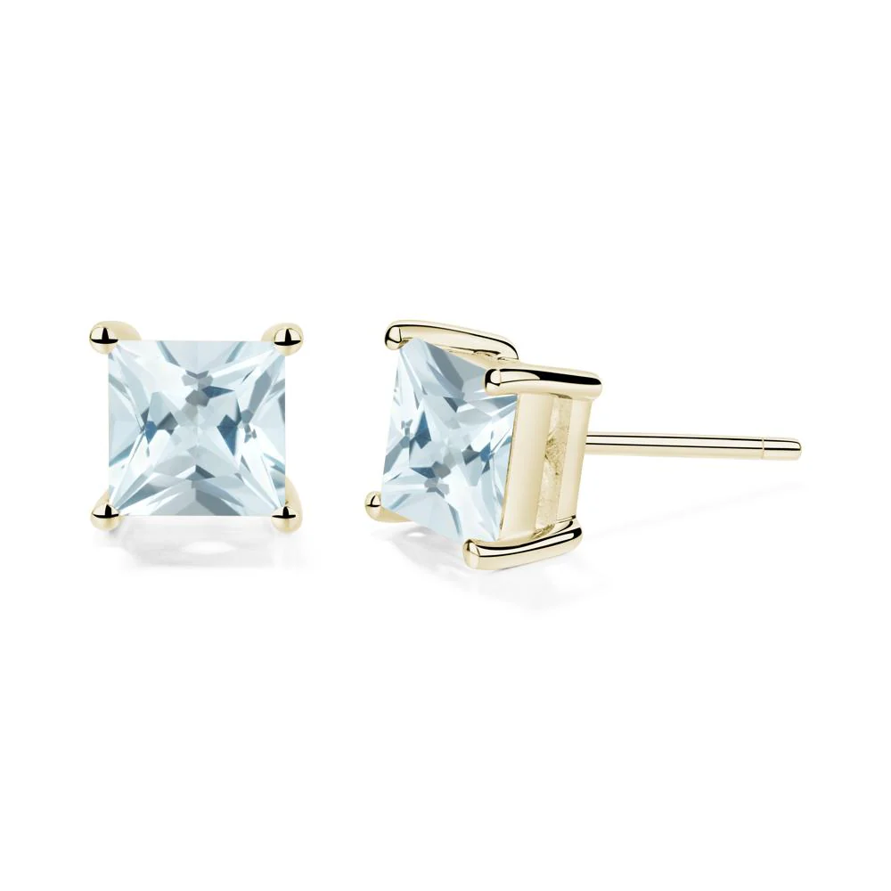 Princess Cut Aquamarine Stud Earrings - Image 6