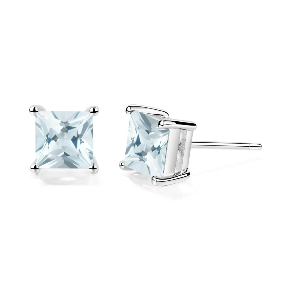 Princess Cut Aquamarine Stud Earrings - Image 8