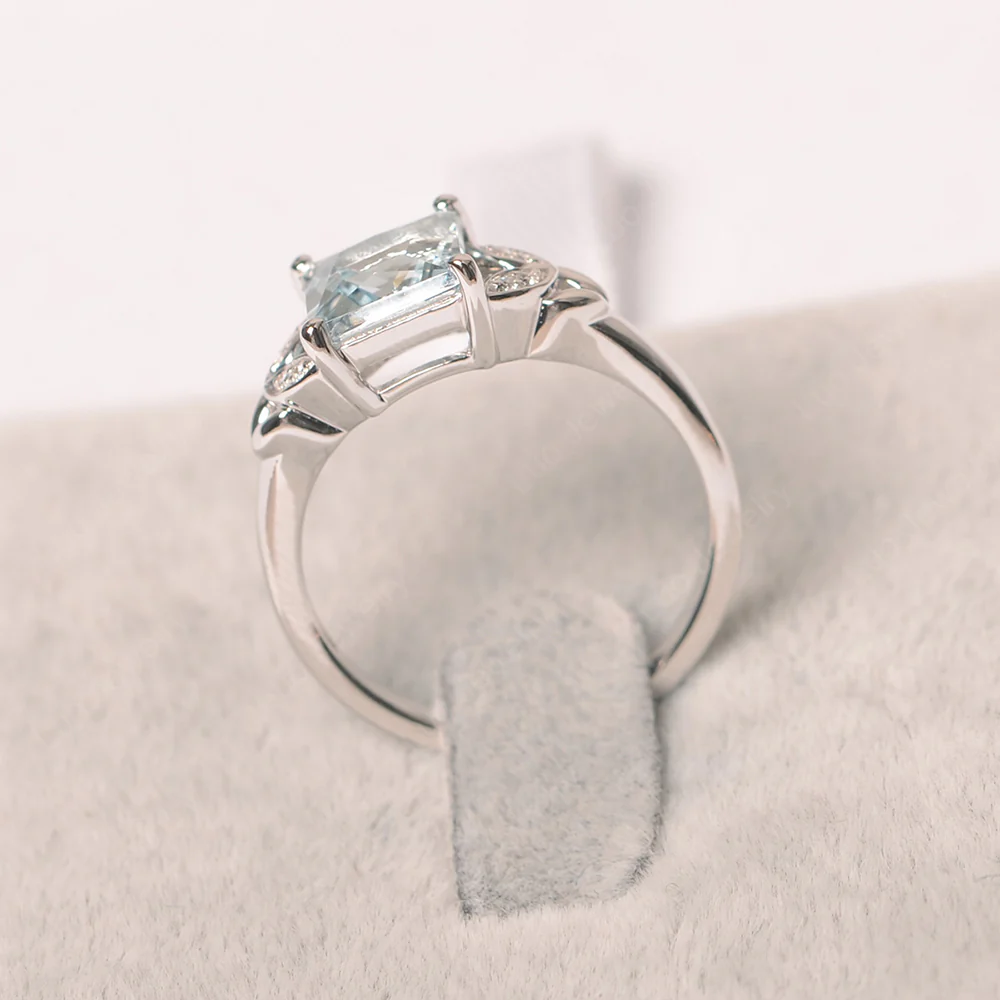 Princess Cut Aquamarine Leaf Ring - Image 2
