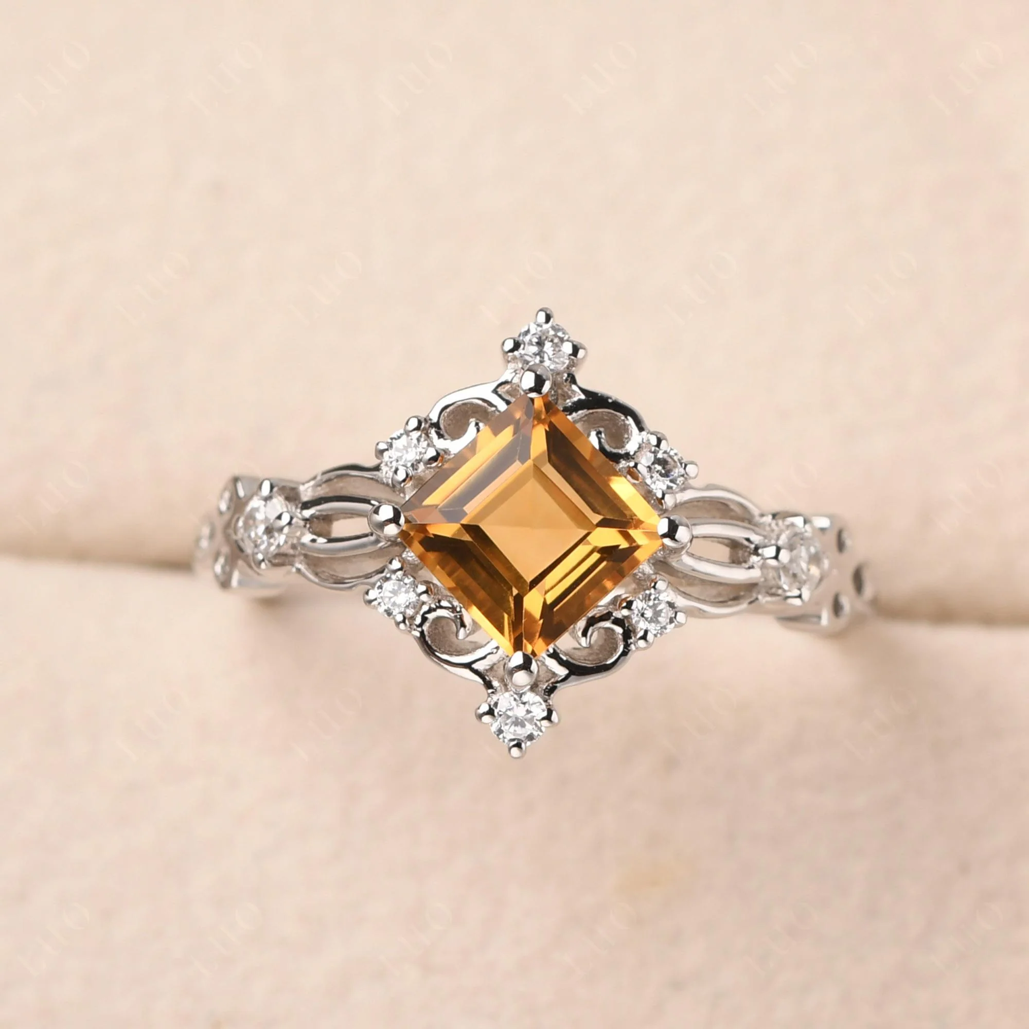 Square Cut Citrine Art Deco Ring - Image 29