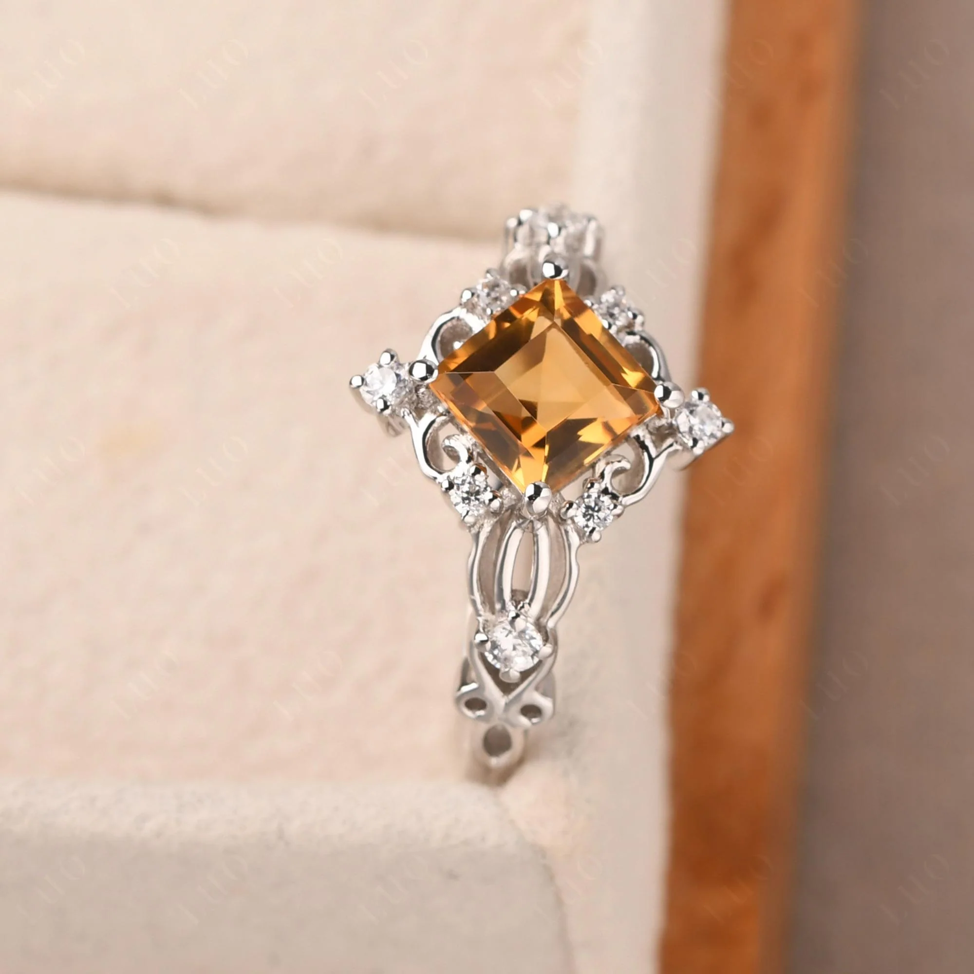Square Cut Citrine Art Deco Ring - Image 30