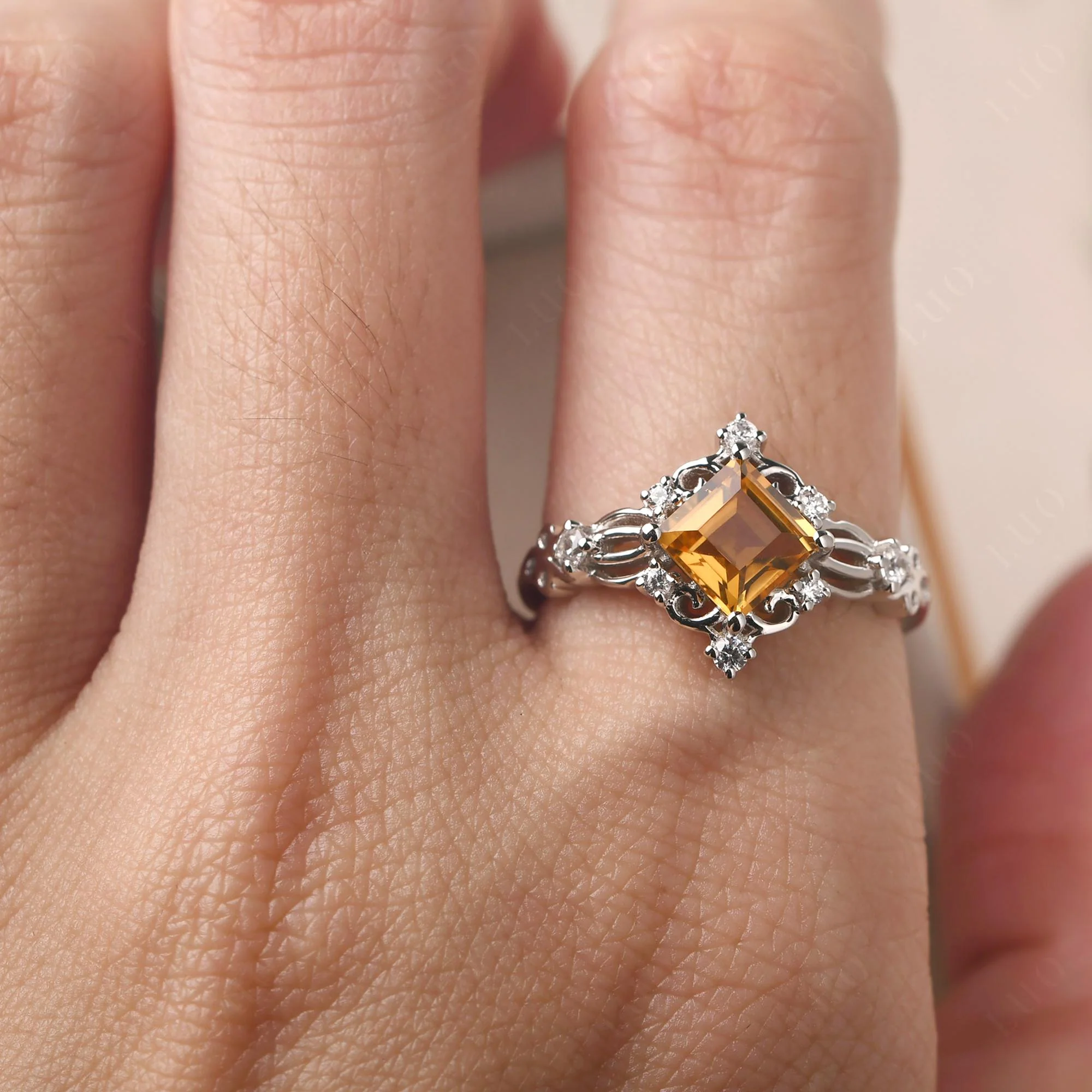 Square Cut Citrine Art Deco Ring - Image 33