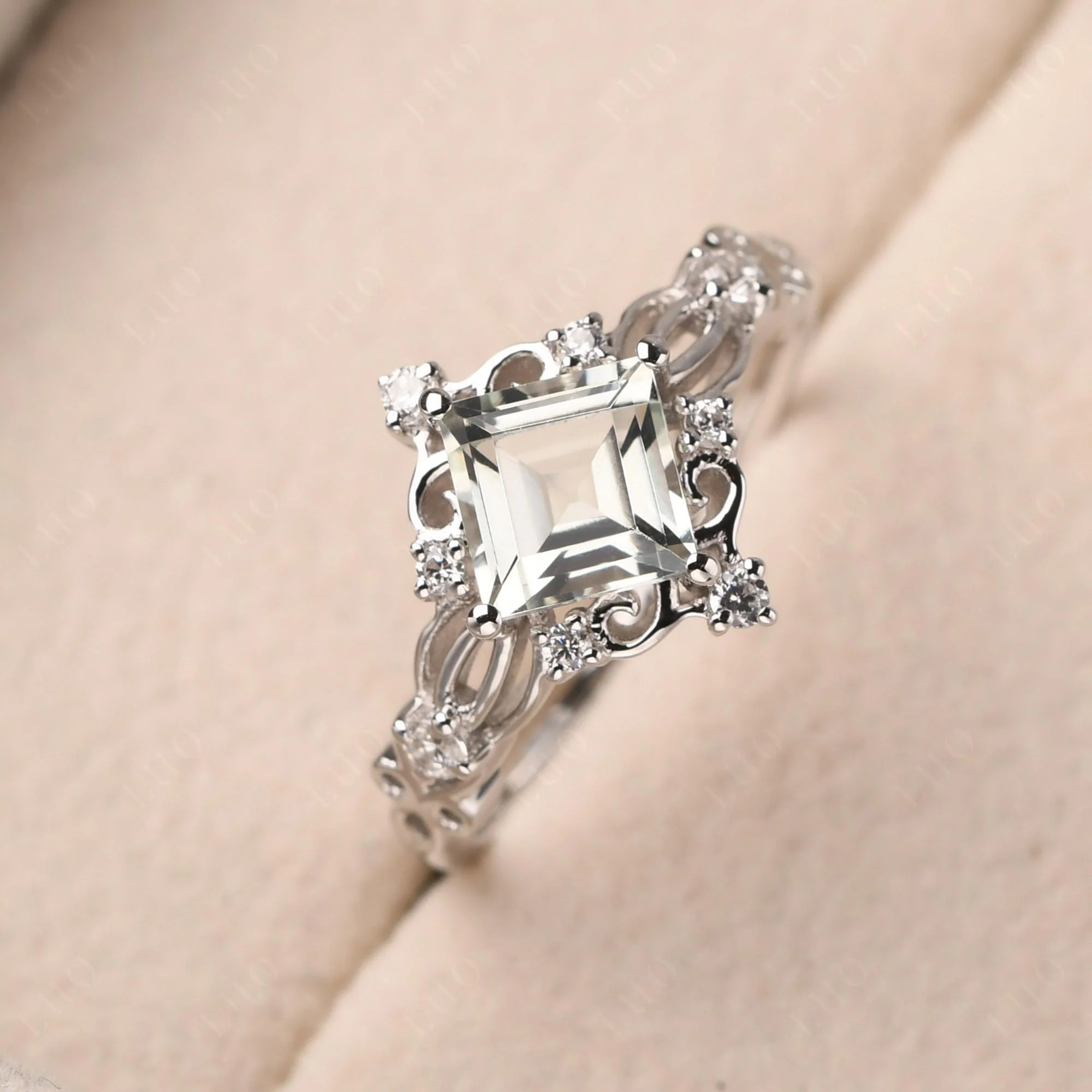 Square Cut Green Amethyst Art Deco Ring - Image 29