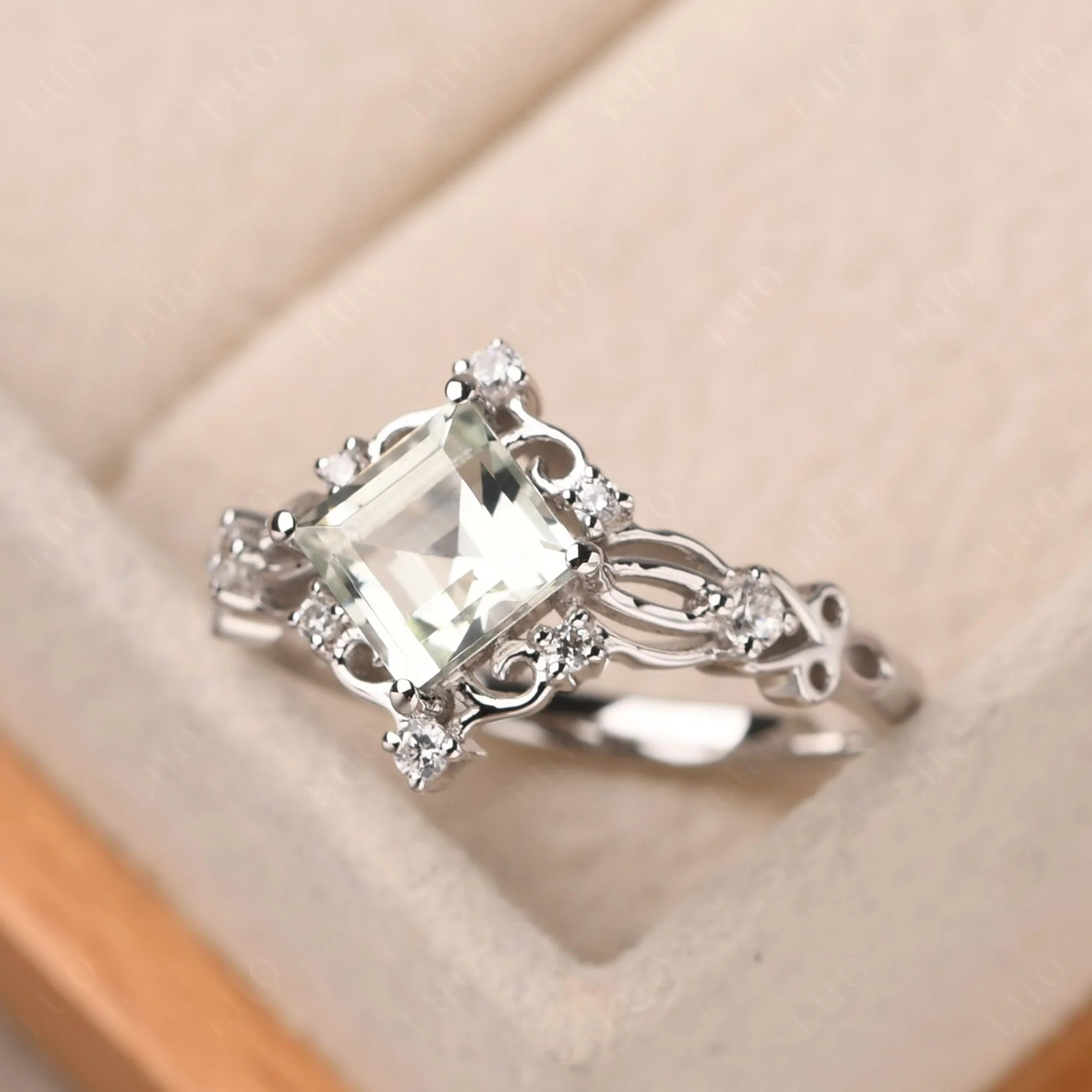 Square Cut Green Amethyst Art Deco Ring - Image 30