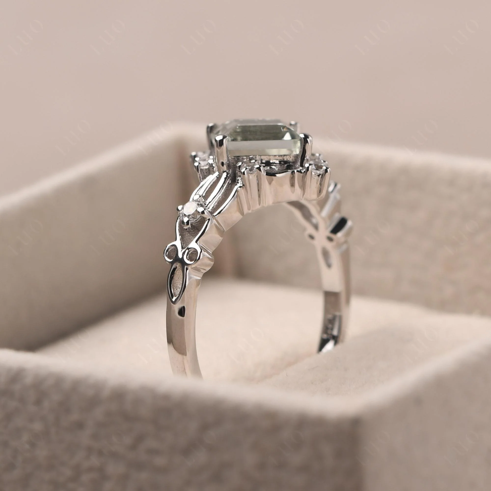 Square Cut Green Amethyst Art Deco Ring - Image 32
