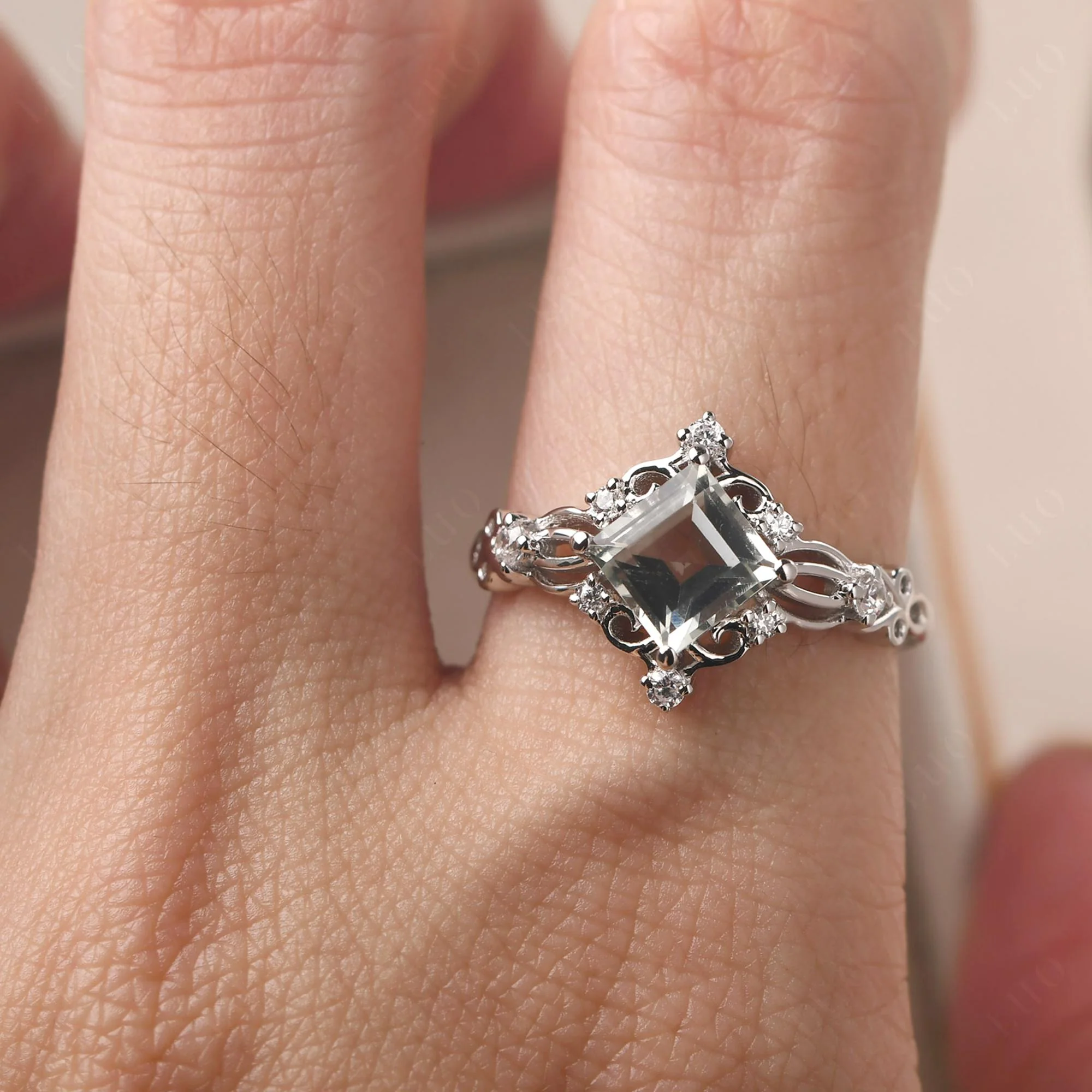 Square Cut Green Amethyst Art Deco Ring - Image 33