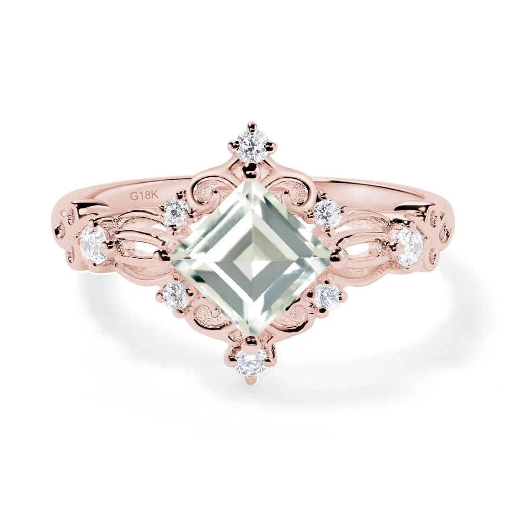Square Cut Green Amethyst Art Deco Ring - Image 6