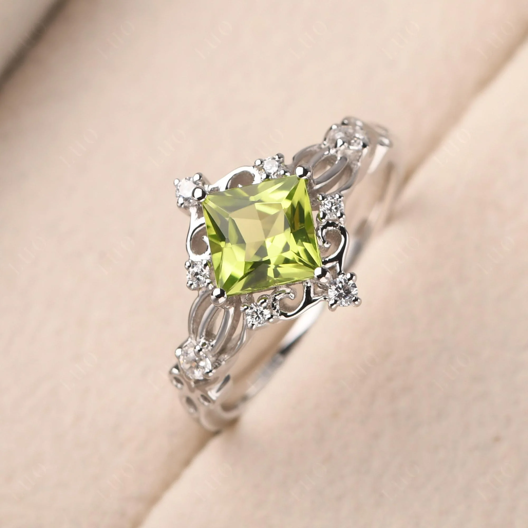 Princess Cut Peridot Art Deco Ring - Image 30