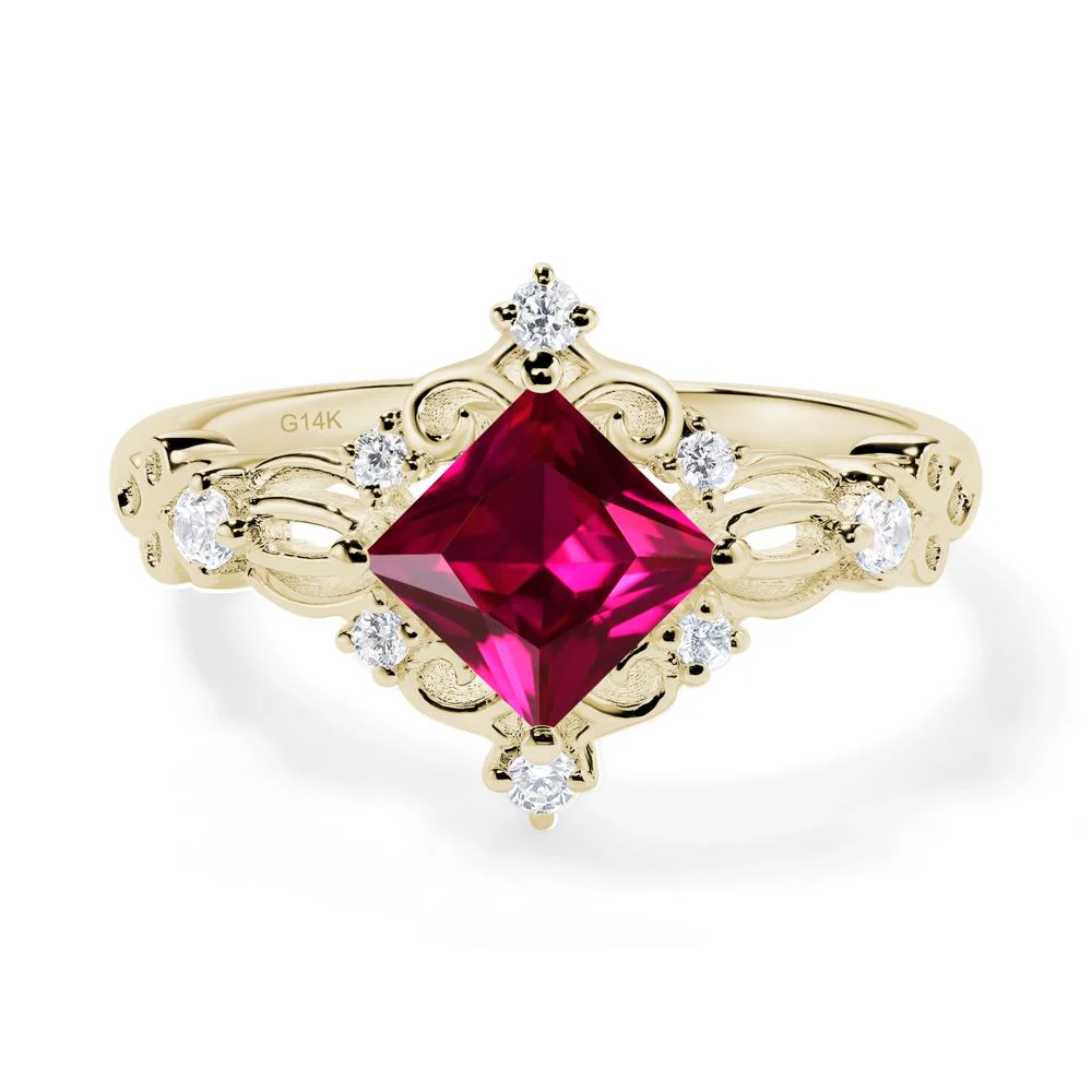 Princess Cut Ruby Art Deco Ring