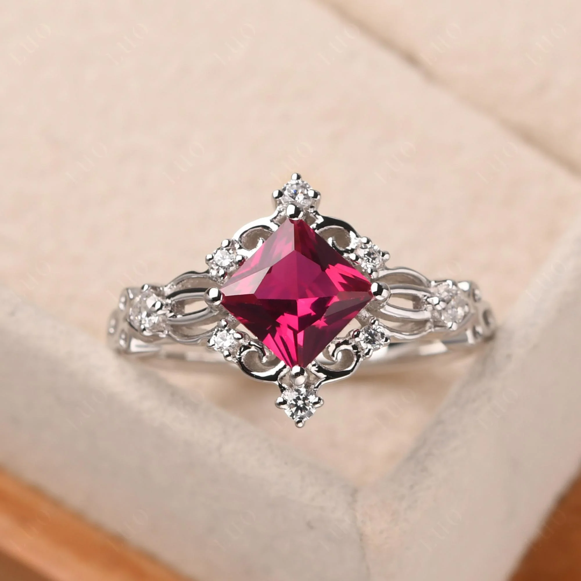 Princess Cut Ruby Art Deco Ring - Image 29