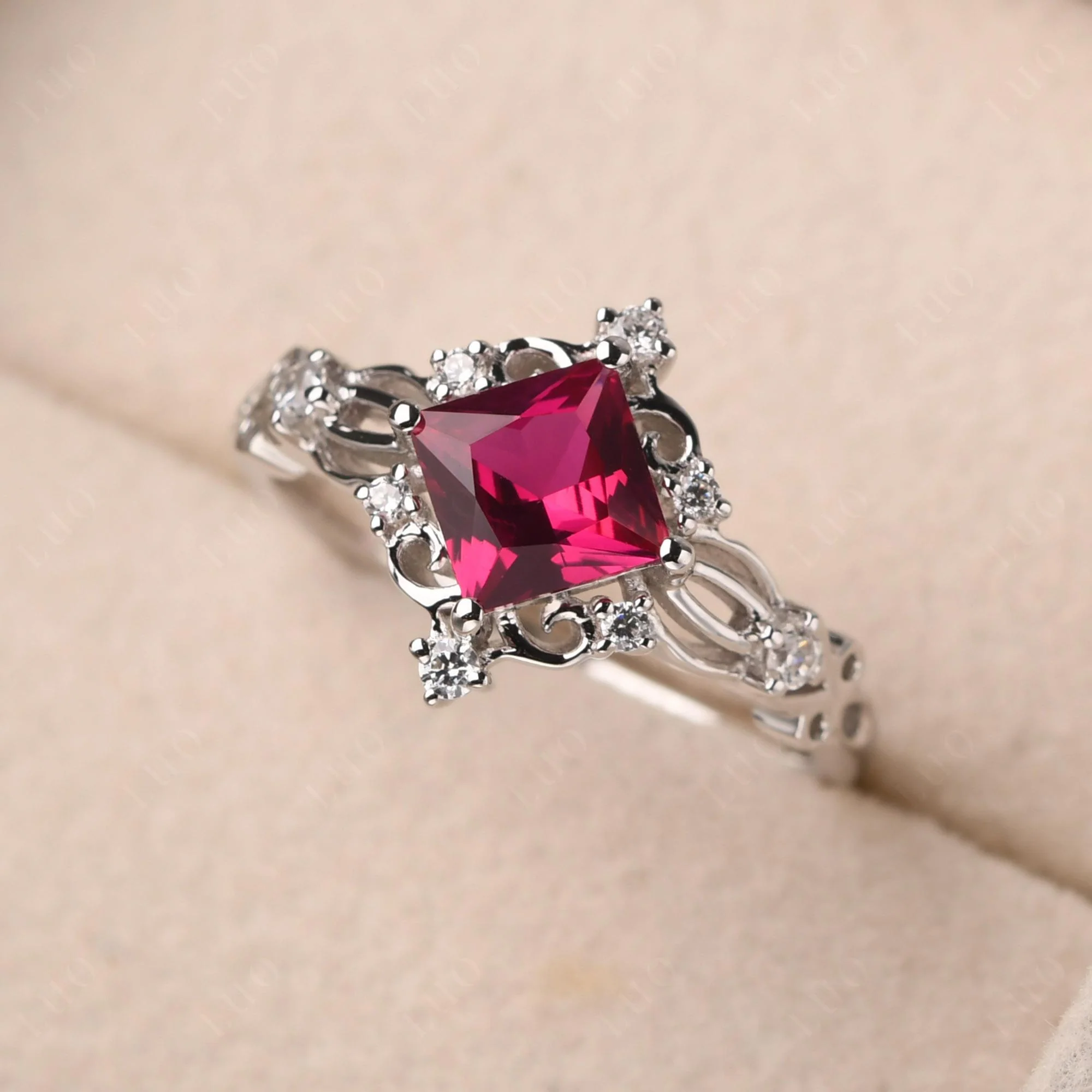 Princess Cut Ruby Art Deco Ring - Image 30