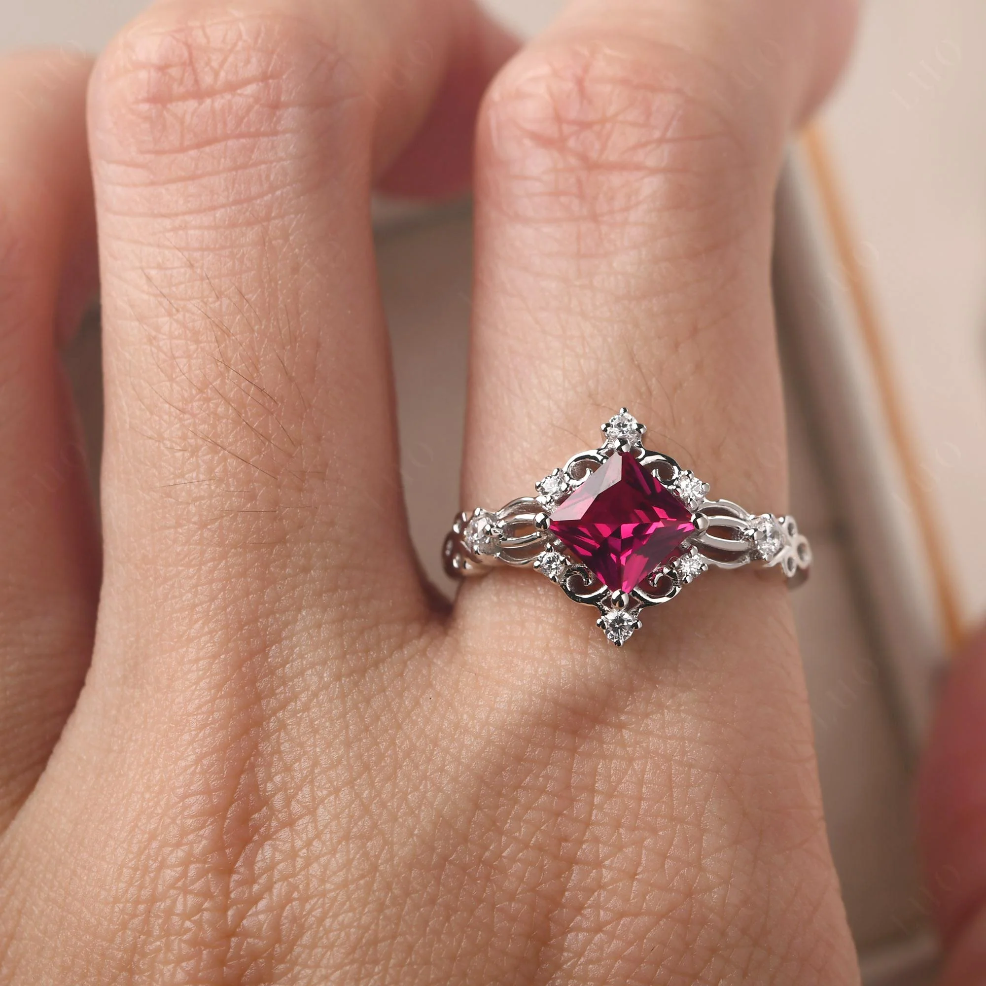 Princess Cut Ruby Art Deco Ring - Image 33