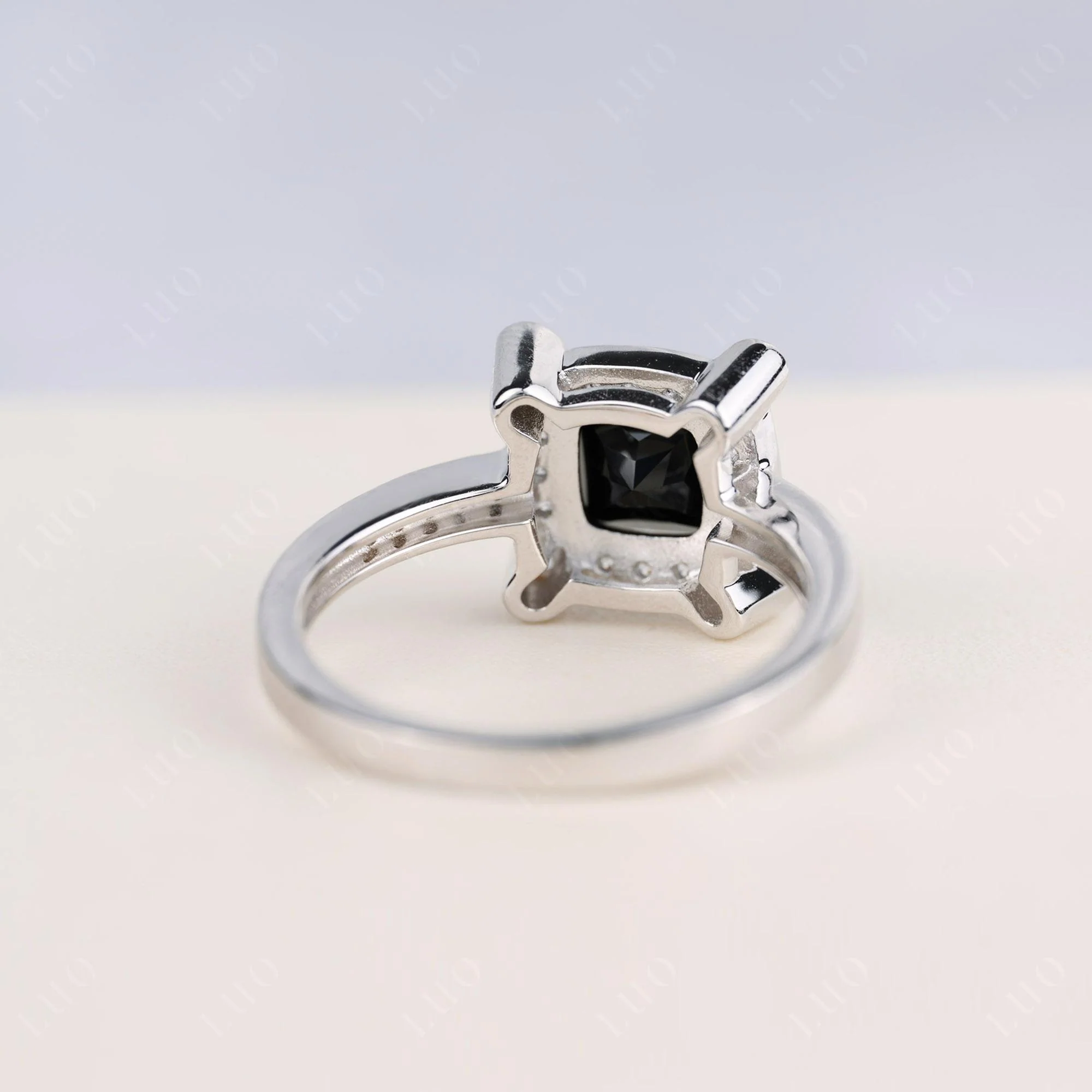 Princess Cut Black Spinel Halo Statement Ring - Image 4