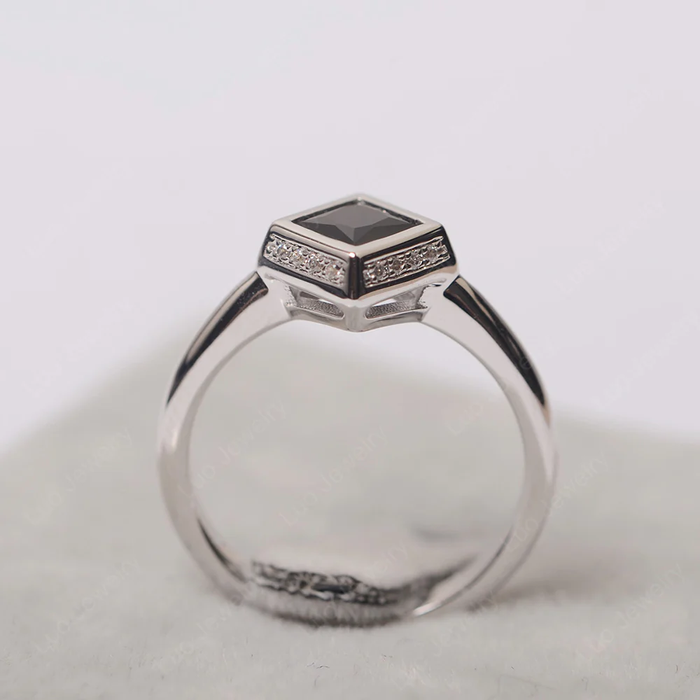 Black Spinel Bezel Halo Engagement Ring - Image 3