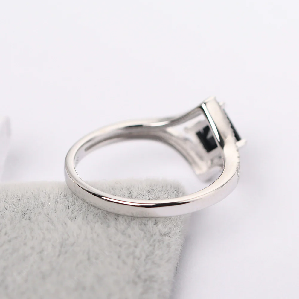 Princess Cut Black Spinel Kite Set Halo Ring - Image 3