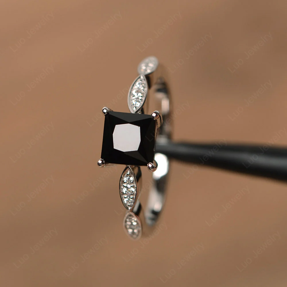 Princess Cut Black Spinel Ring - Image 2