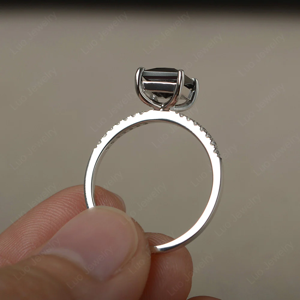 Princess Cut Black Spinel Ring with Thin Band - Image 3