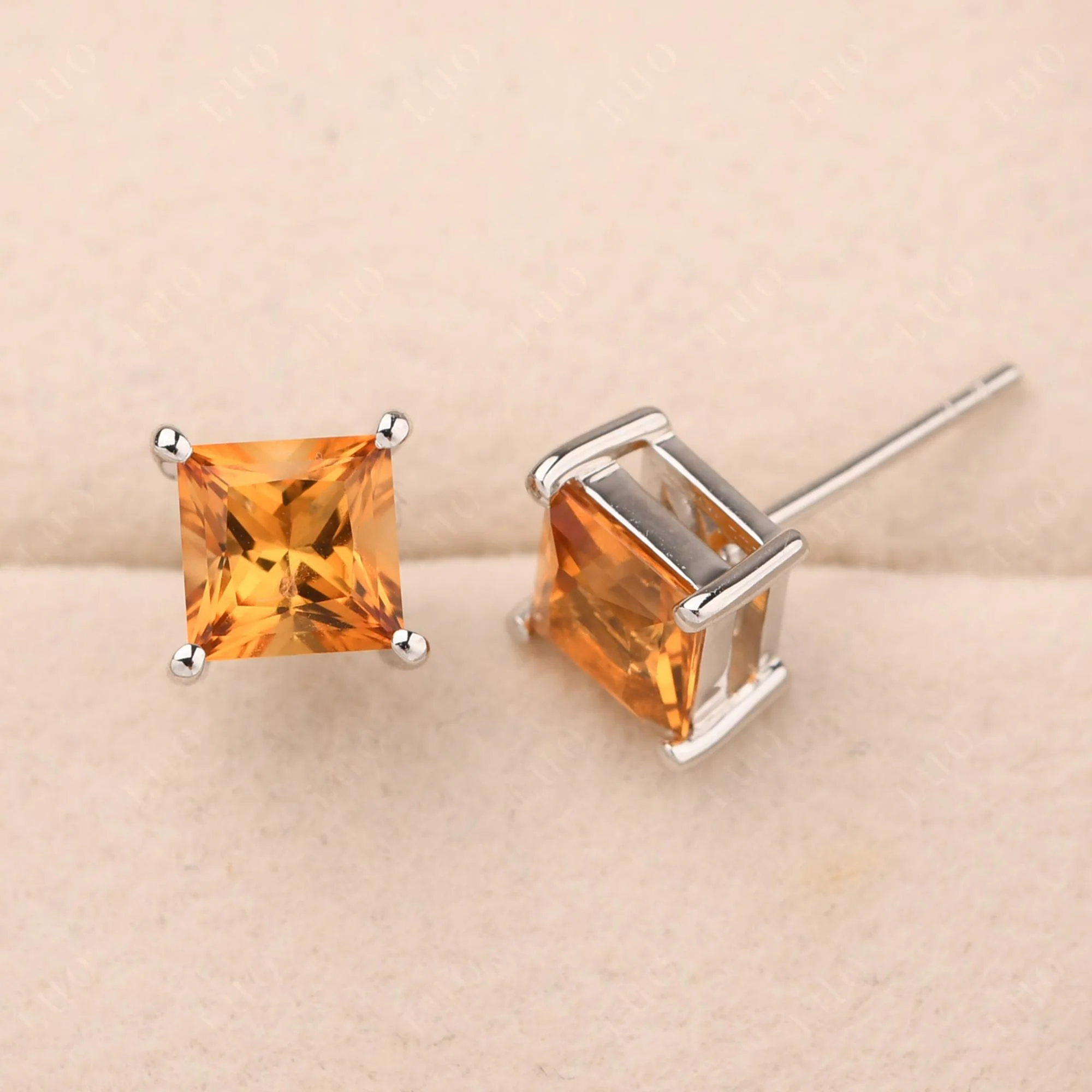 Princess Cut Citrine Earrings - Image 11