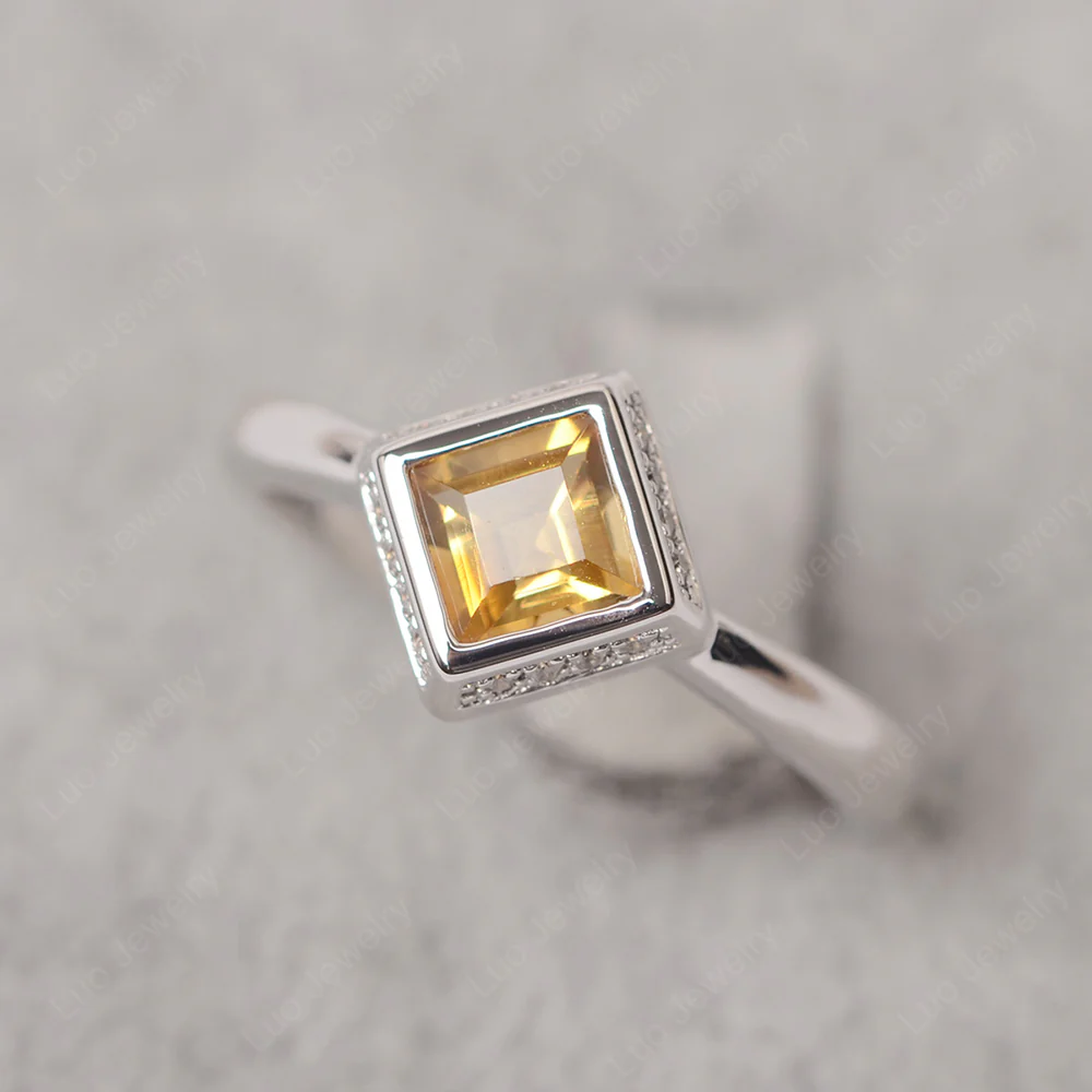 Citrine Bezel Halo Engagement Ring - Image 2