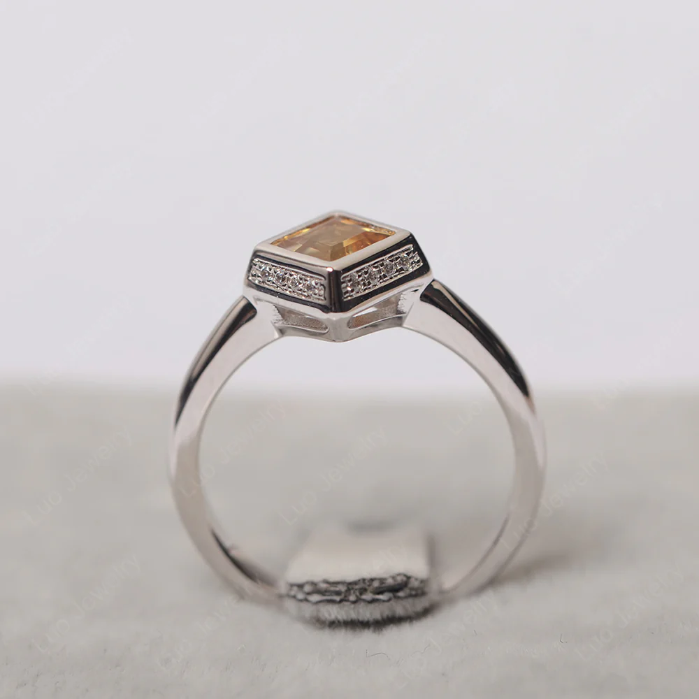 Citrine Bezel Halo Engagement Ring - Image 3