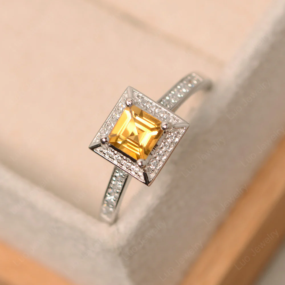 Square Cut Citrine Halo Ring - Image 2