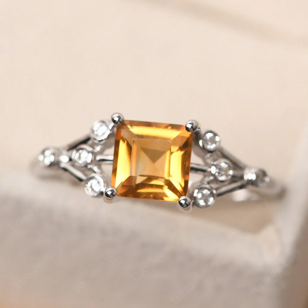 Square Cut Citrine Constellation Ring