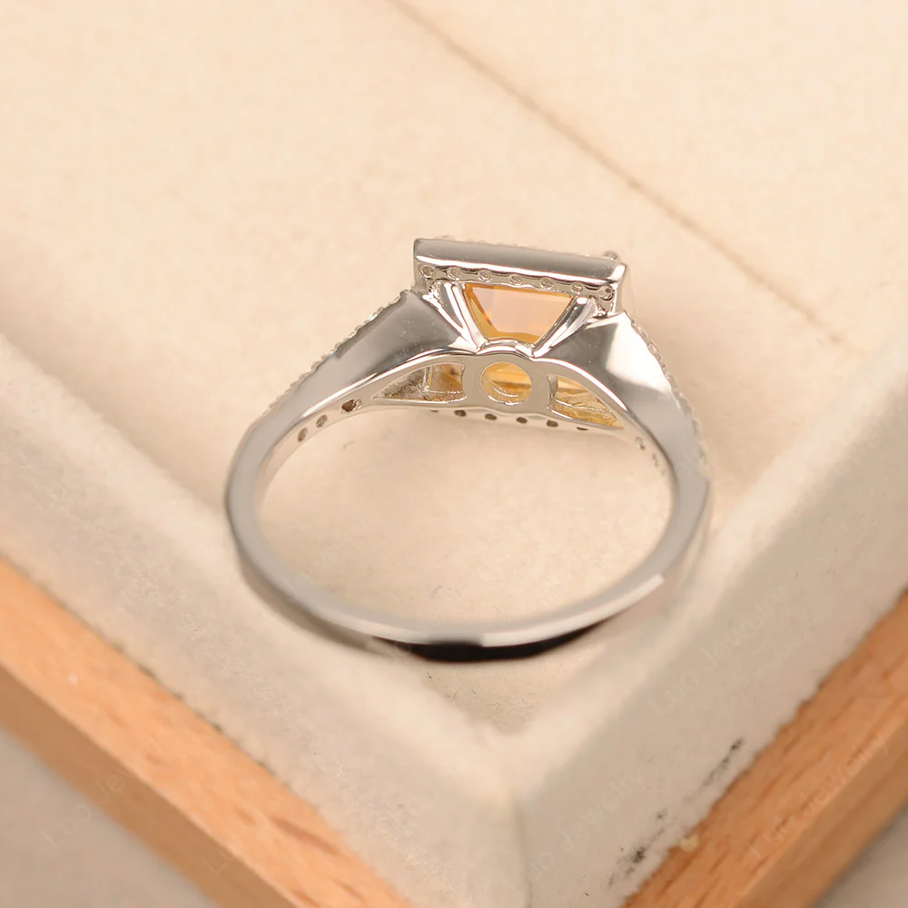 Square Cut Citrine Split Shank Halo Ring - Image 3
