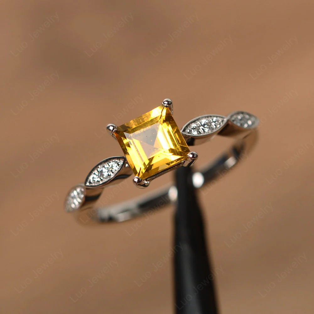 Square Cut Citrine Ring