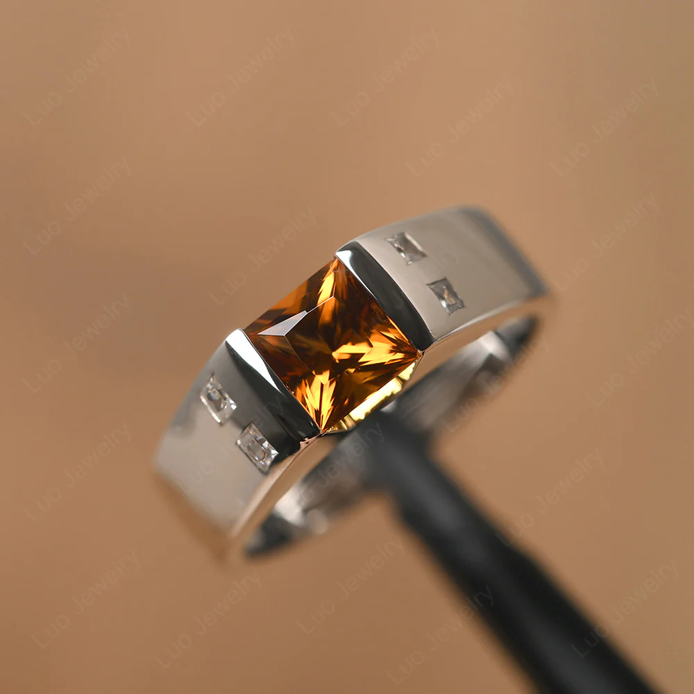 Princess Cut Citrine Ring for Men - Image 10