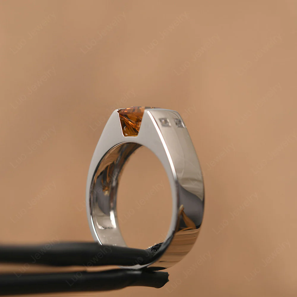 Princess Cut Citrine Ring for Men - Image 13