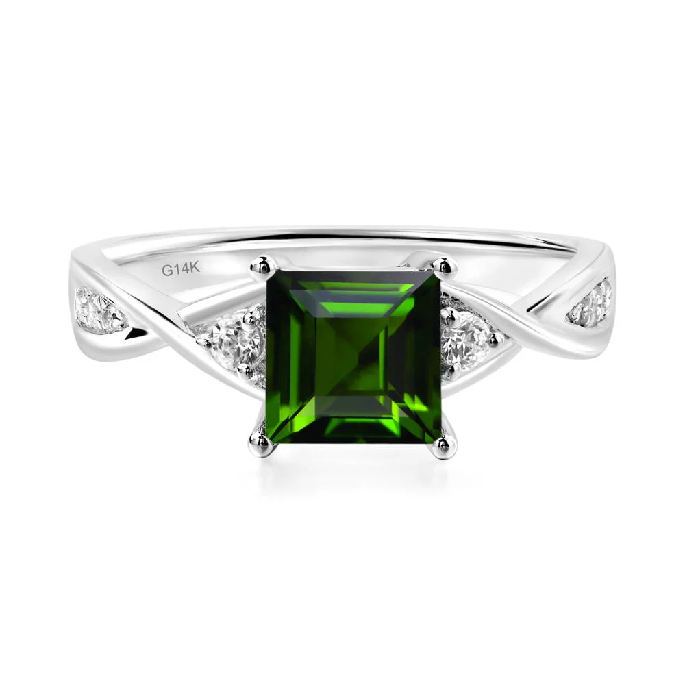 Diopside Square Cut Twist Engagement Ring - Image 3