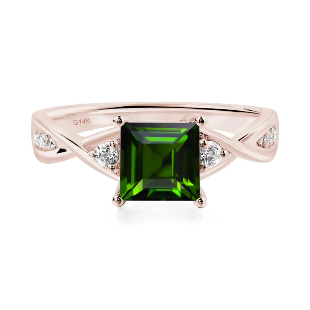 Diopside Square Cut Twist Engagement Ring - Image 5