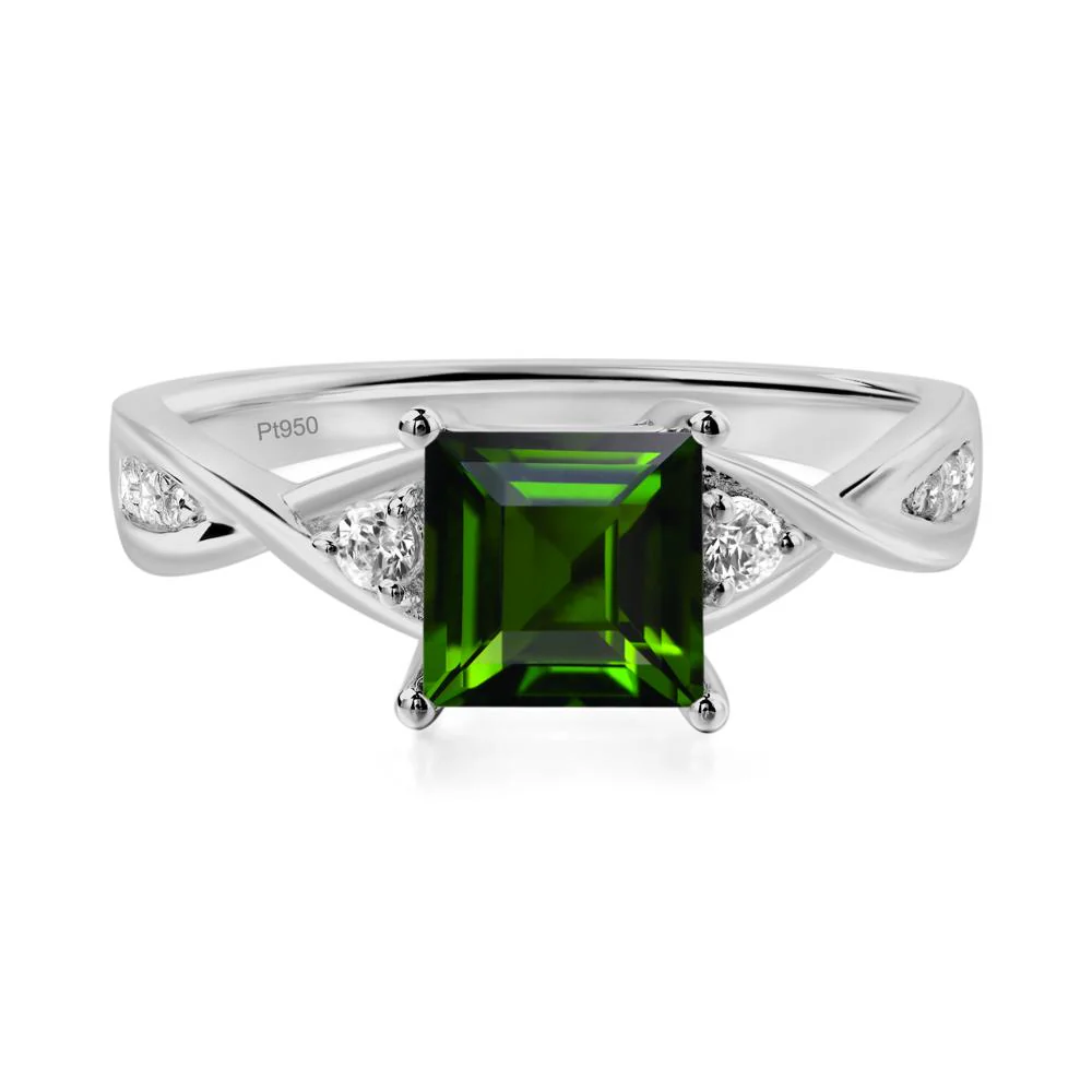 Diopside Square Cut Twist Engagement Ring - Image 9