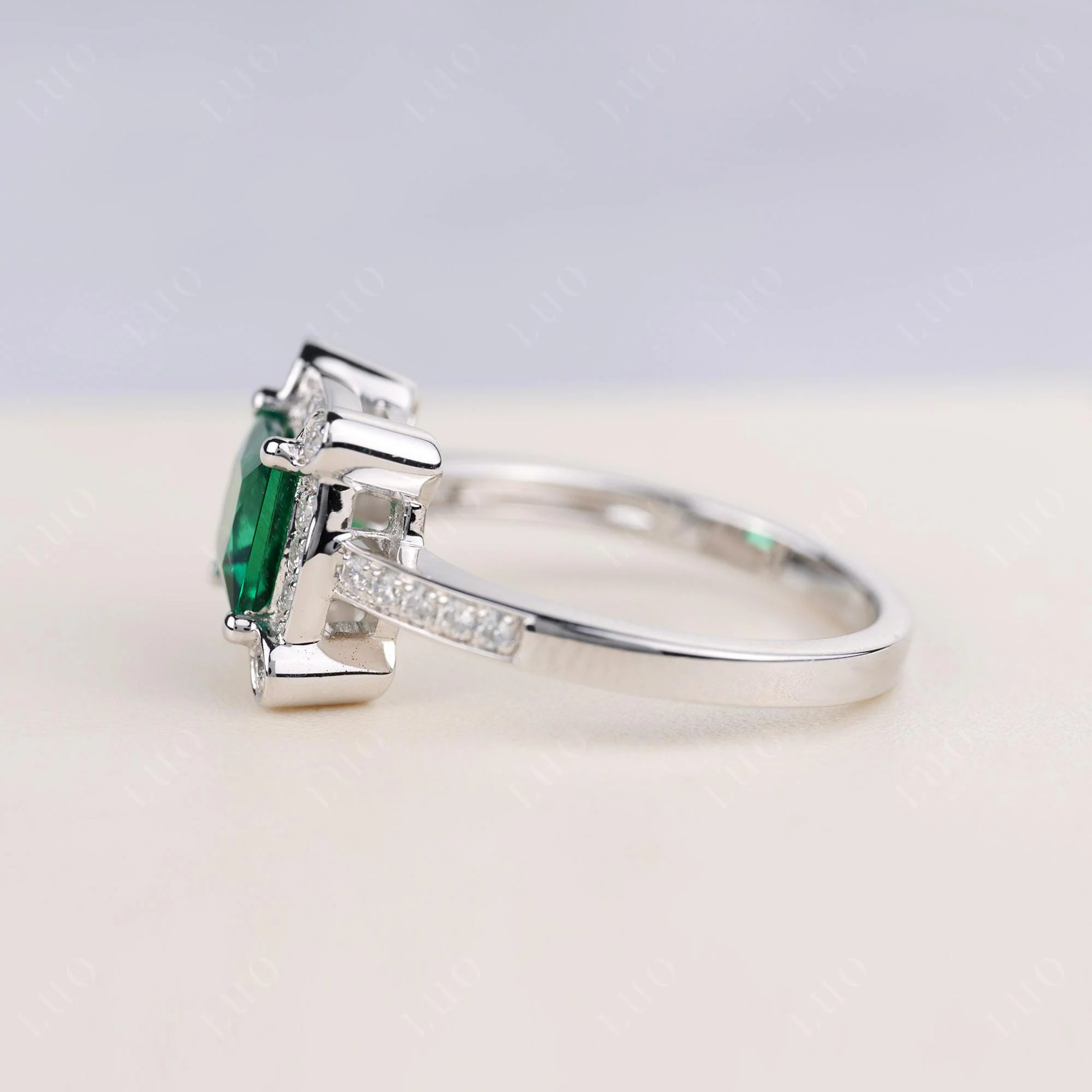 Princess Cut Emerald Halo Statement Ring - Image 3