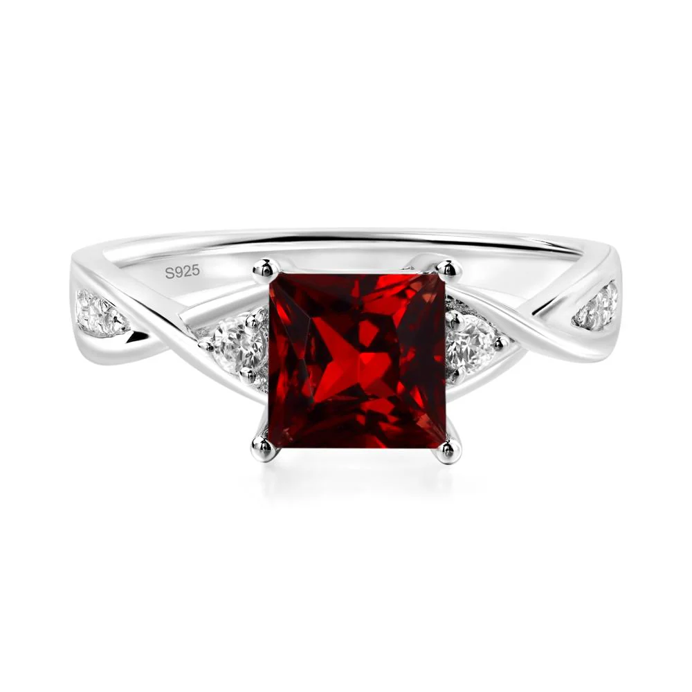 Princess Cut Garnet Engagement Ring