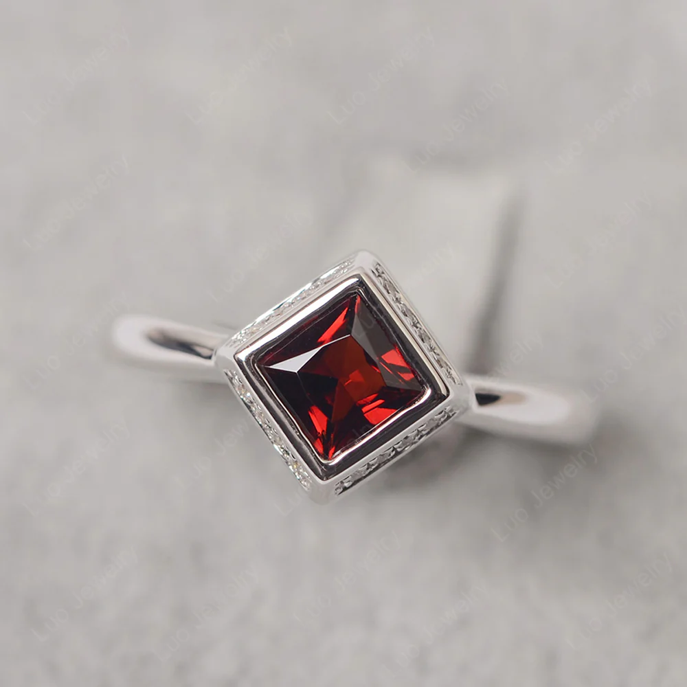 Garnet Bezel Halo Engagement Ring