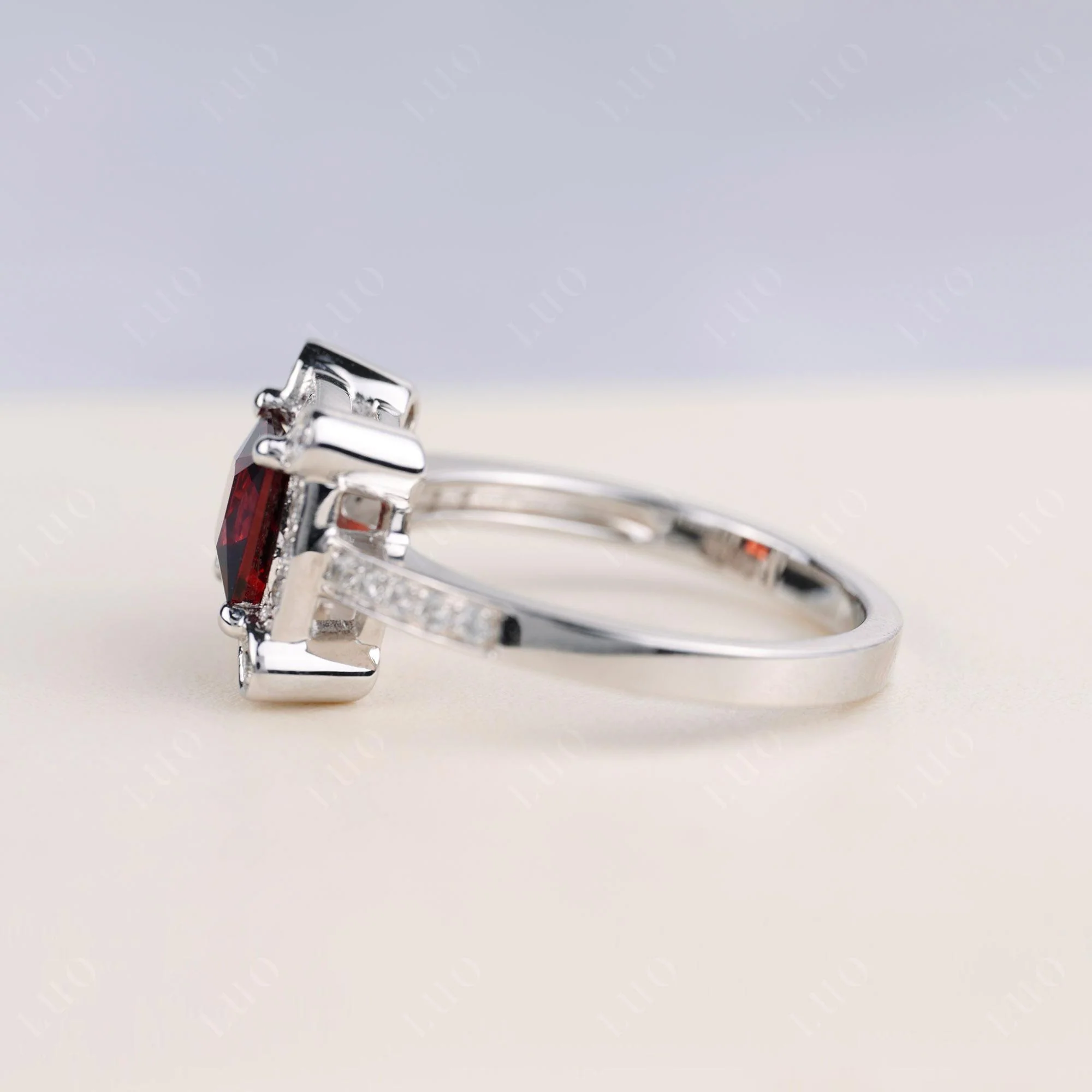 Princess Cut Garnet Halo Statement Ring - Image 3
