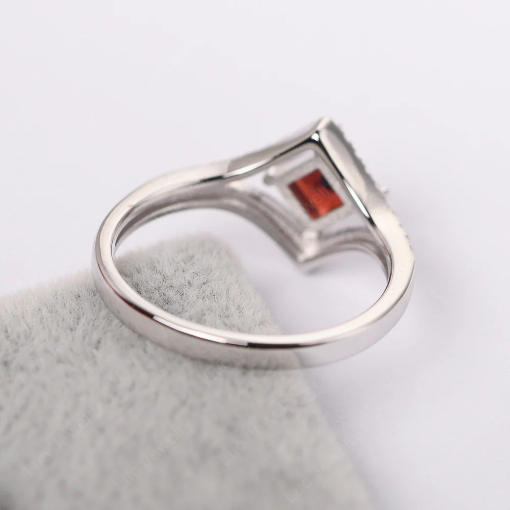Princess Cut Garnet Kite Set Halo Ring - Image 4