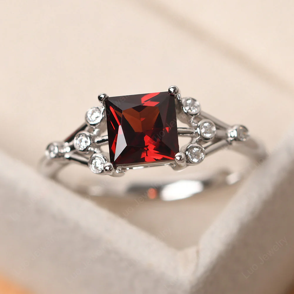 Princess Cut Garnet Constellation Ring